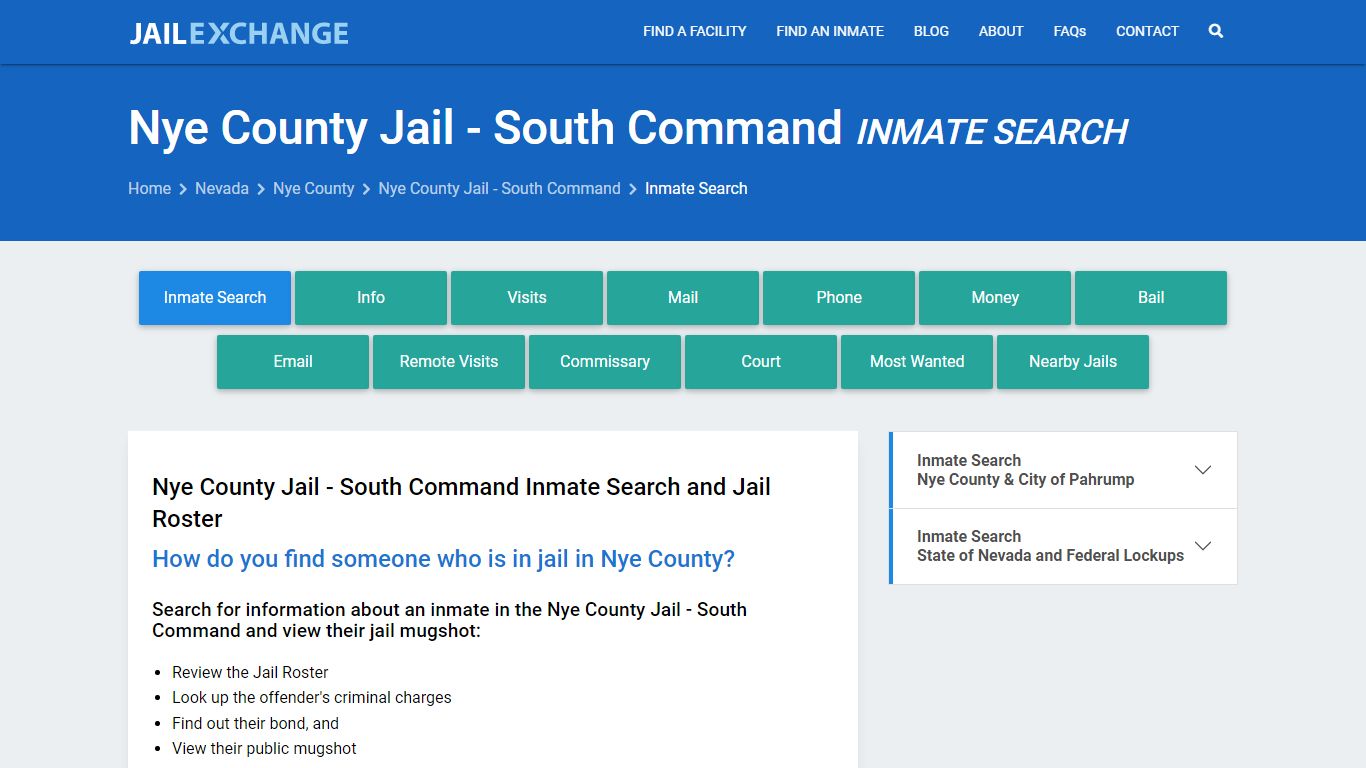 Nye County Jail - South Command Inmate Search - Jail Exchange