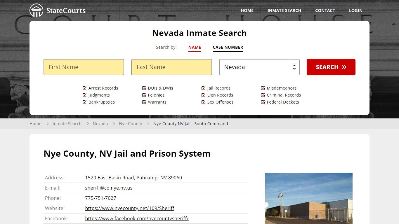 Nye County NV Jail - South Command Inmate Records Search, Nevada ...